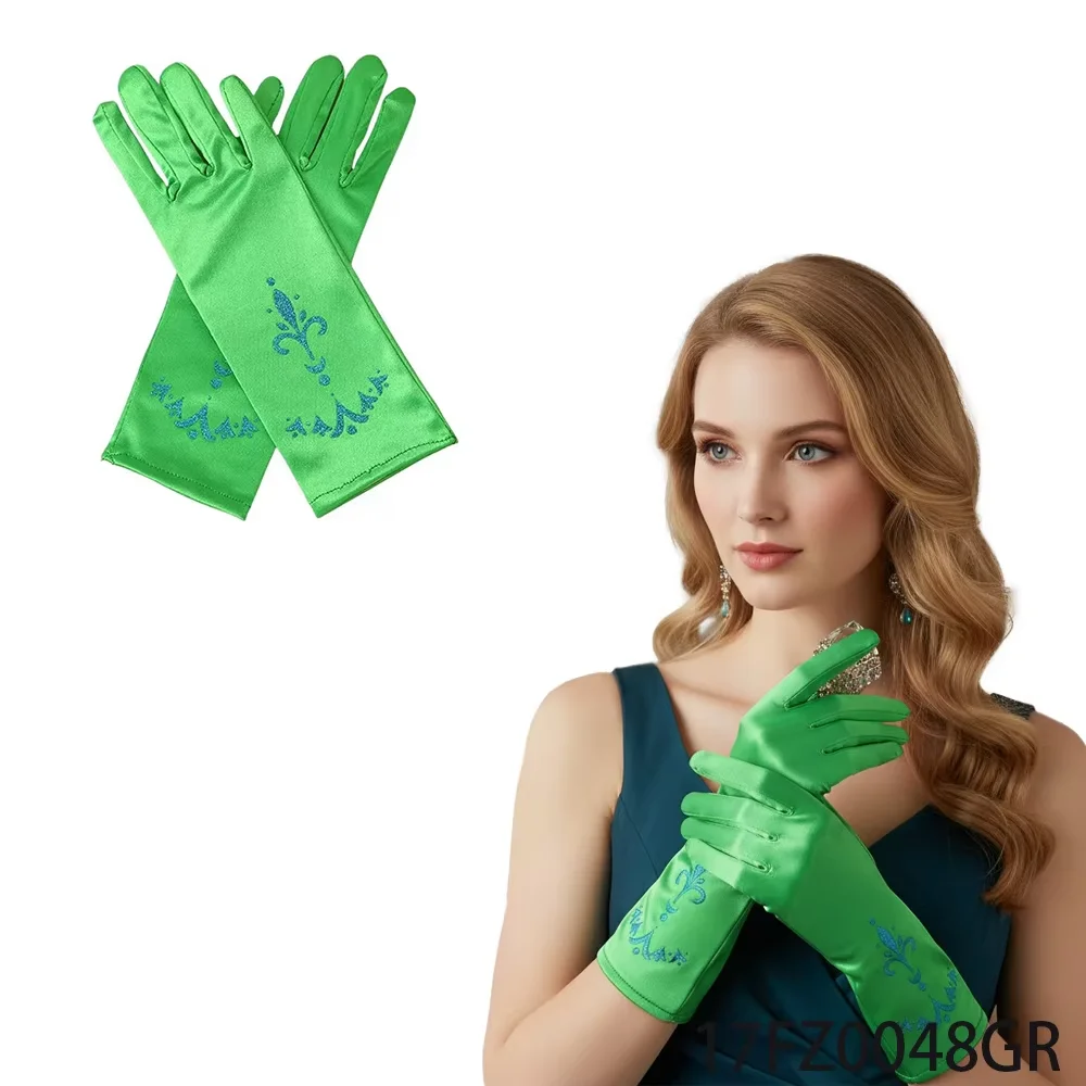 PESENAR Guantes verdes de princesa real con diseño floral azul - Accesorio glamoroso para celebraciones de cumpleaños de princesas