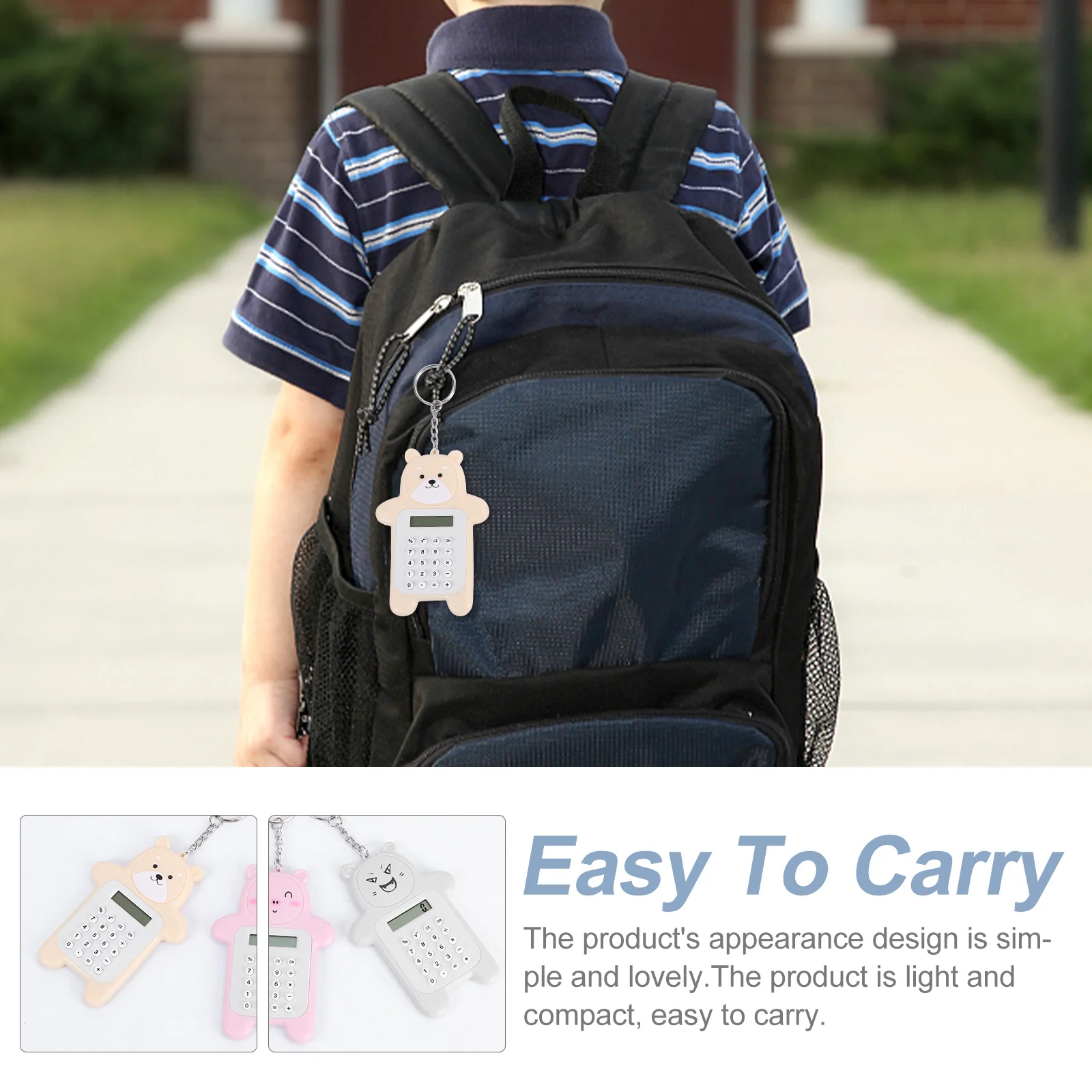 3 قطعة على شكل دب صغير آلة حاسبة إلكترونية سلسلة مفاتيح محمولة قلادة للمكتب أداة إلكترونية أزرار بلاستيكية عملية