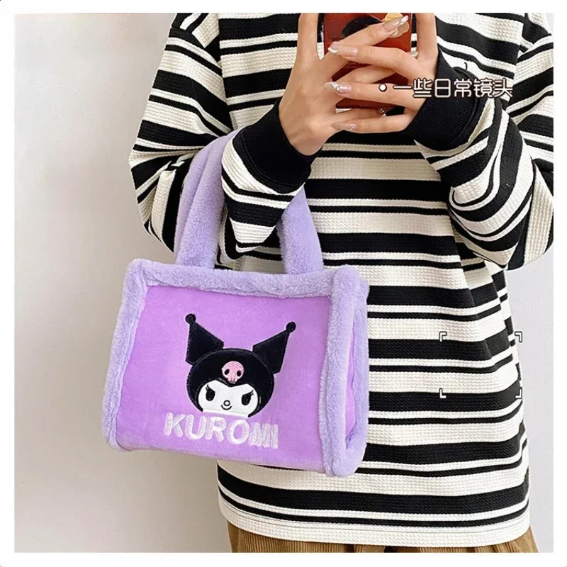 

Kawaii Sanrio Anime Cartoon Plush Handbag Kt Cat Cartoon Black Melody Square Women's Handbag Japanese Cute Bag