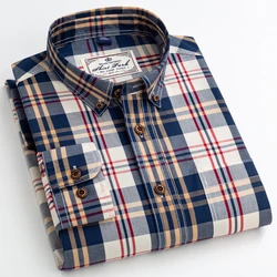 England Style Contrast Casual Checkered Shirts Pocketless Button-down Soft 100% Cotton  Long Sleeve Standard-fit Plaid Shirt