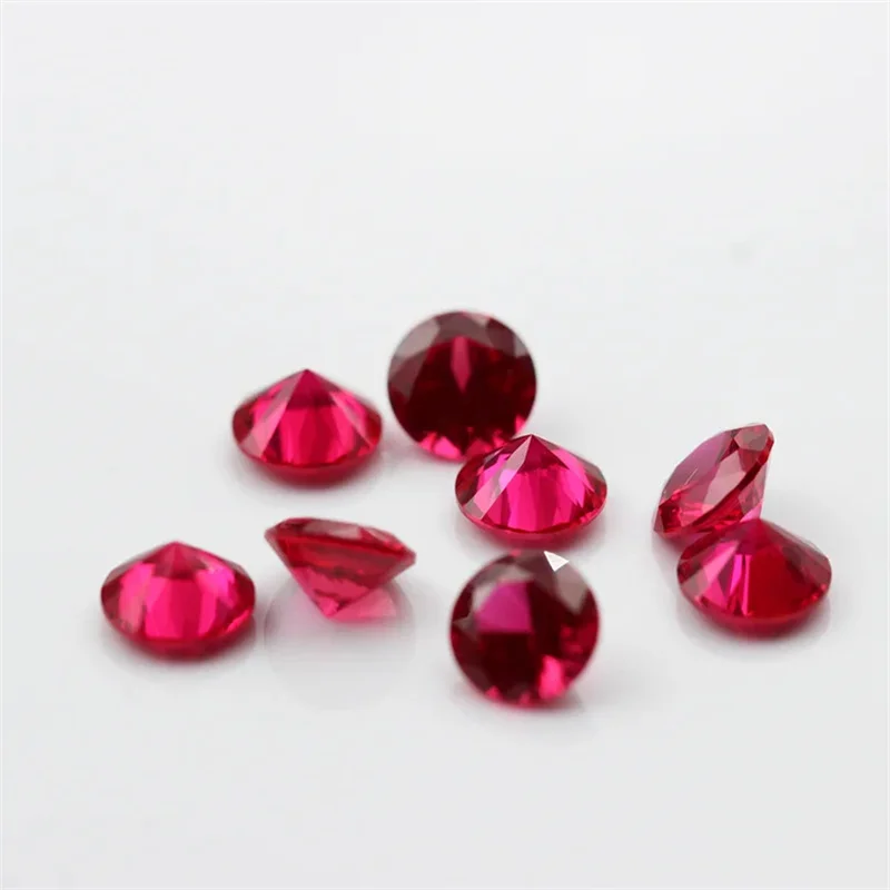 Synthetic Corundum Stone Gems 4-10mm Round Brilliant Cut 5# Ruby Gemstone High Temperature Resistance Beads for Jewelry Making