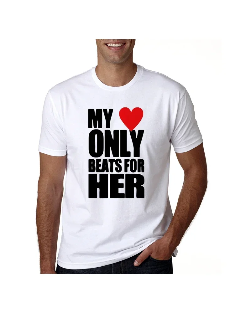 Men and Women Valentine's Tops Tees for Lovers My Heart Only Beats for Him & Her Couple T Shirts Summer Matching Couple Clothes