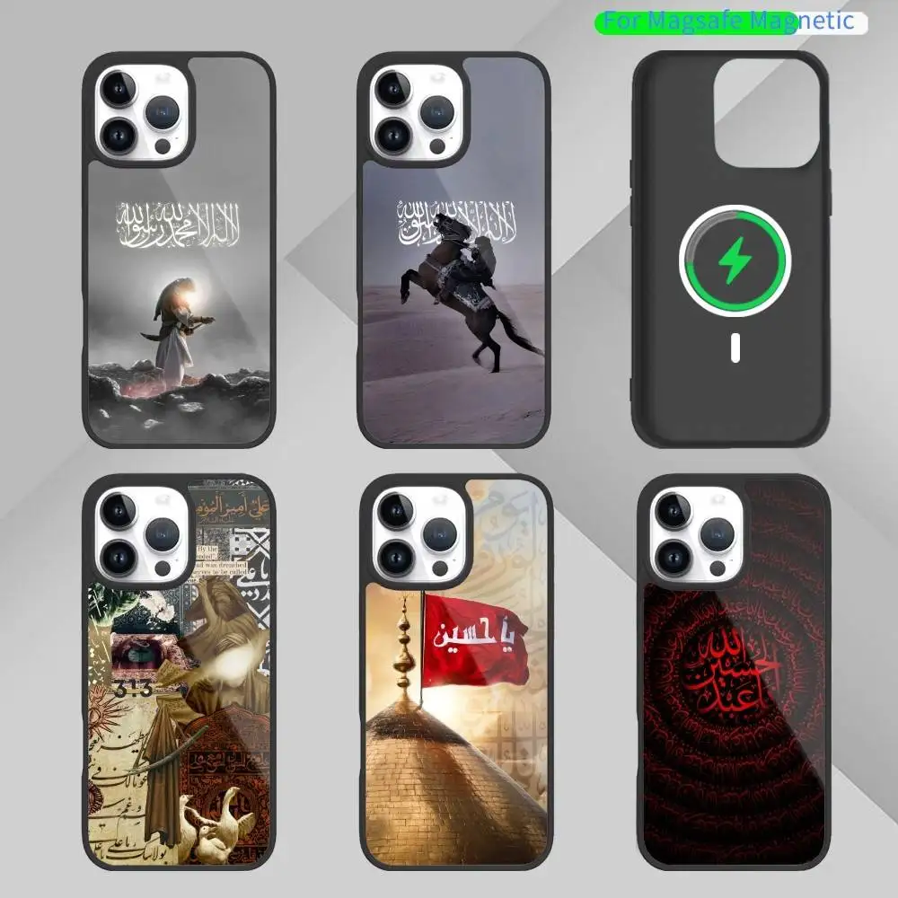 حافظة هاتف I-Imam H-Hussain S-Shia Ali لهاتف iPhone 14,16,15,13,17,12,Plus,Pro,Max Magnetic لغطاء Magsafe بلوري #1