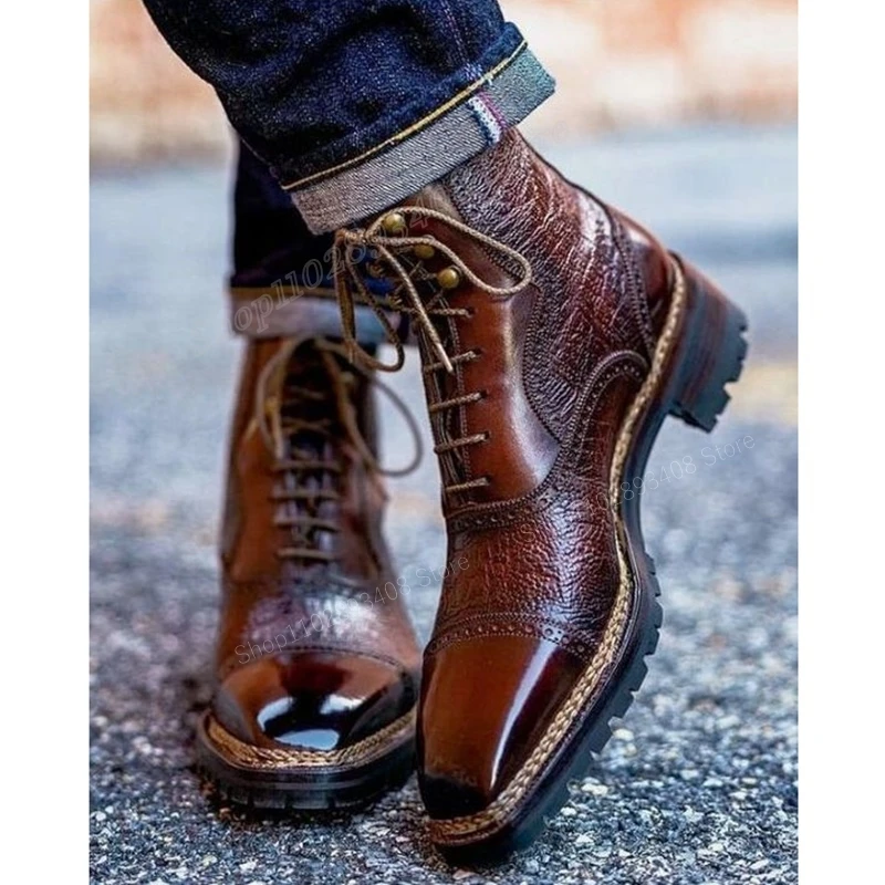 

Coffe Color Cross Tied Men Boots Pointed Toe Leather Lace-up Flat with Business Men Shoes British Style 2023 Zapatillas Mujer