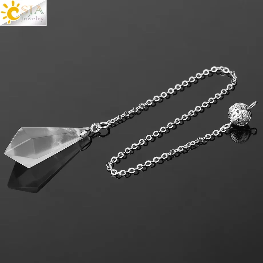 CSJA Rock Crystal Quartz Pendulum for Dowsing Rod Natural Stone Pendant Pendulos Pendules Radiesthesia Spiritual Products G690