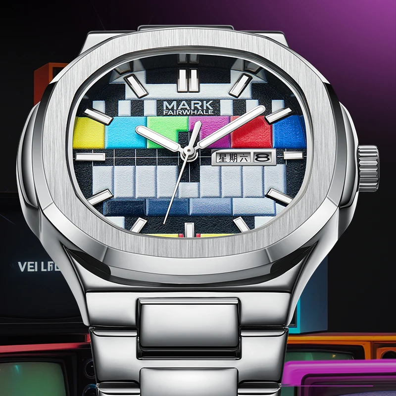 Multicolor Quartz Movement Luxury Men's Wristwatches Steel Business Square relógio masculino