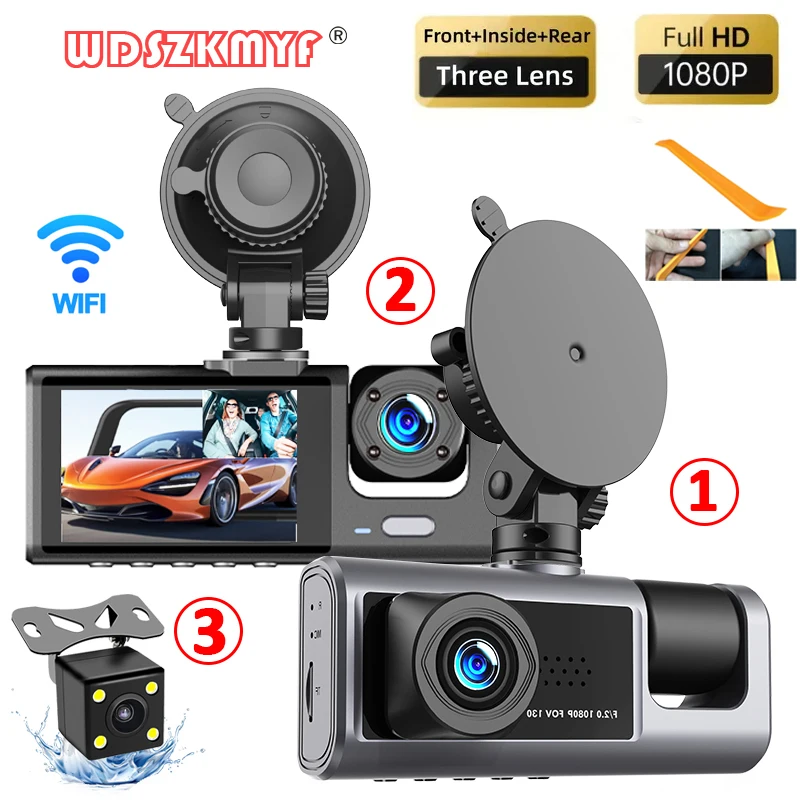 1080P Dash Cam per auto 3 telecamere WIFI Night Vision videoregistratore telecamera per retromarcia per auto DVR Black box Car Assecories