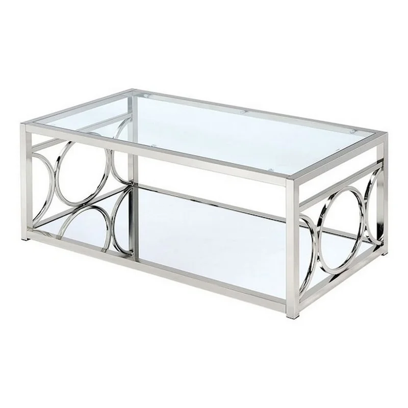 

47 Inch Coffee Table with Glass Top and Metal Frame