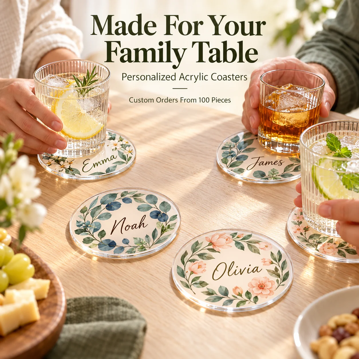 Custom Acrylic Coasters Personalized Name Round Square Drink Mats For Family Home Table Decor Wedding Party Favors Keepsake Gift