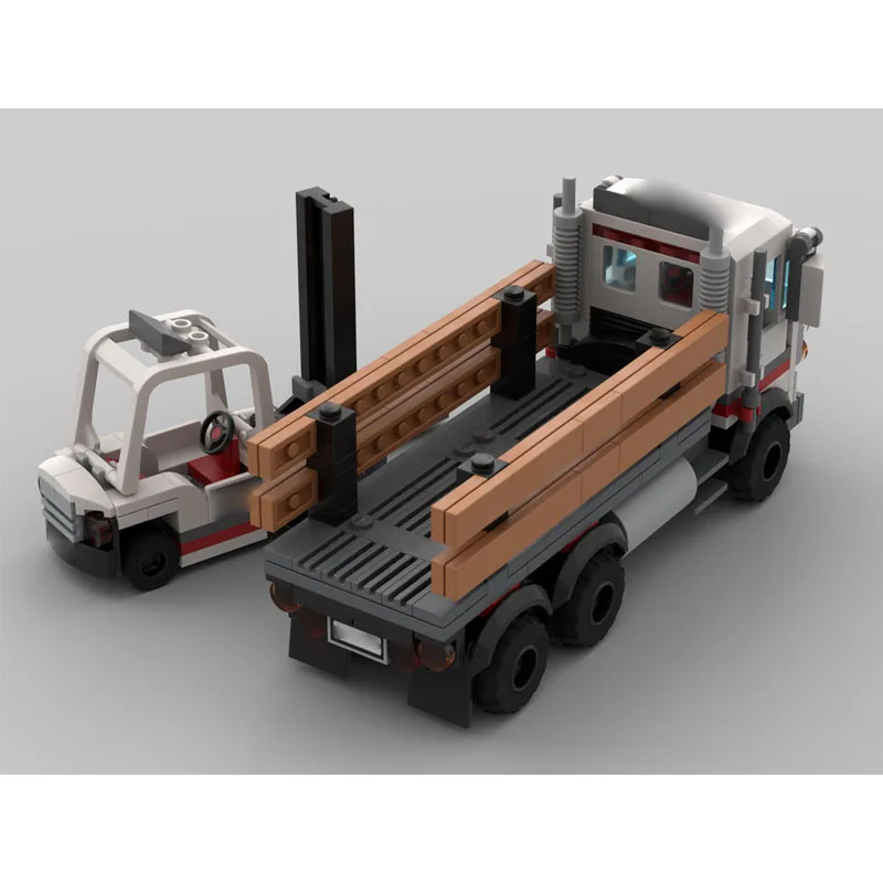 

MOC-161230 Новая классическая модель полуприцепа с плоским кузовом и вилочным погрузчиком, конструктор из 328 деталей, подарок на день рождения для мальчиков и детей