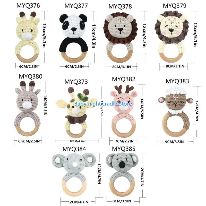 J2FF اليدوية أميجورومي الكروشيه لطيف الطبيعية لعبة عضاضة للكروشيه حشرجة للطفل صديق الغابة الأرنب الباندا-على الخشب الطبيعي