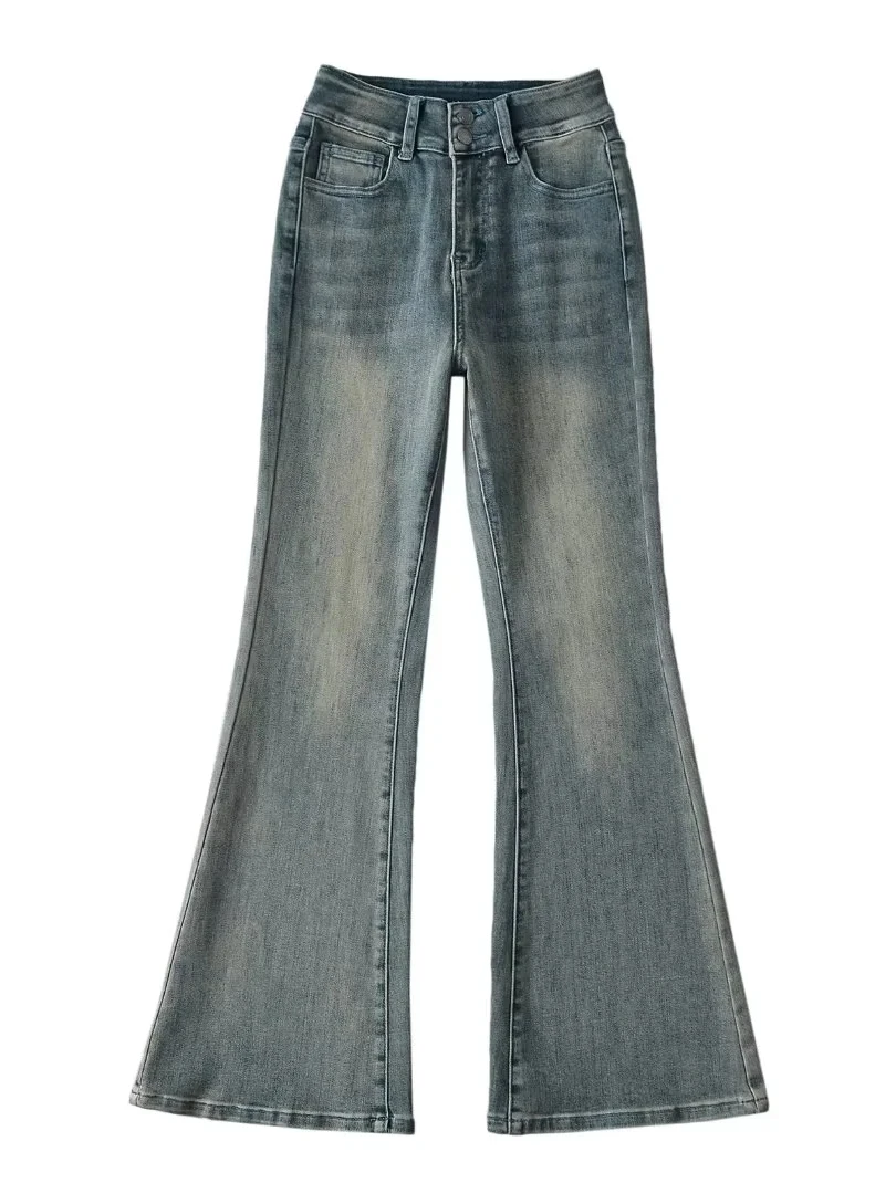 

American Sle Retro High Waist Slim Fit Micro Flared Jeans Women's Spring New Long Pants Leg Lengthening Effect