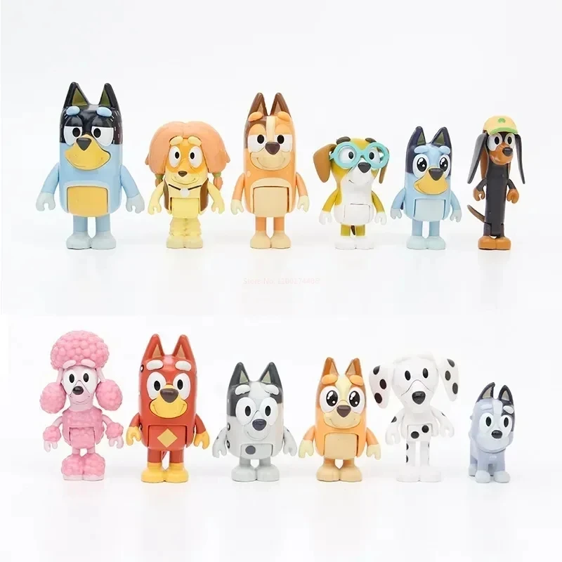 12 Bluey Family Character Model Decorations Cute Puppy Movable Joints Decorations Mini Pvc Character Model Toys Children'S Gifts