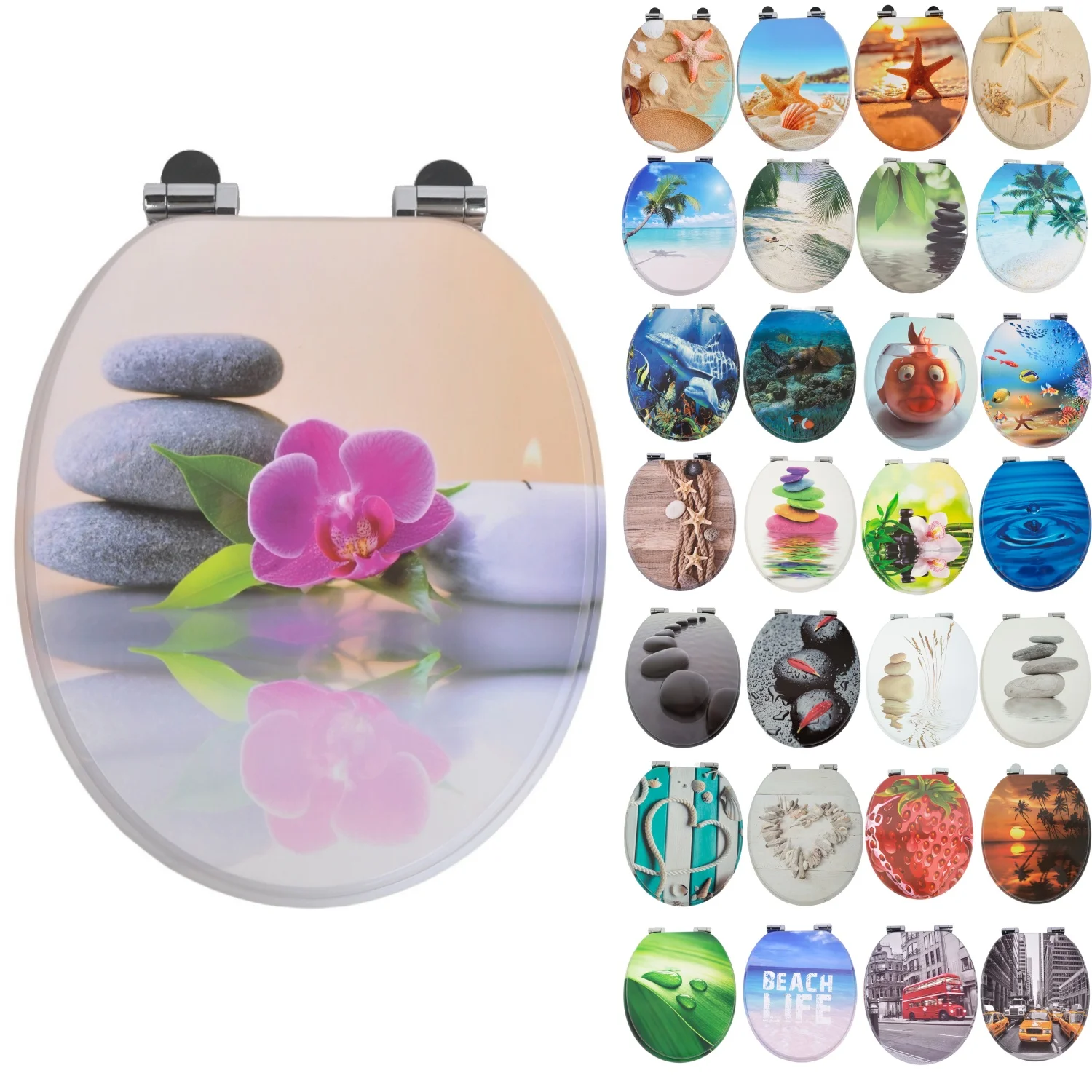 SAINOS Universelle WC Sitz Mit Absenkautomatik Toilettendeckel Holz Klodeckel Toilettensitz Viele bunte Motive Toilettenaufsatz