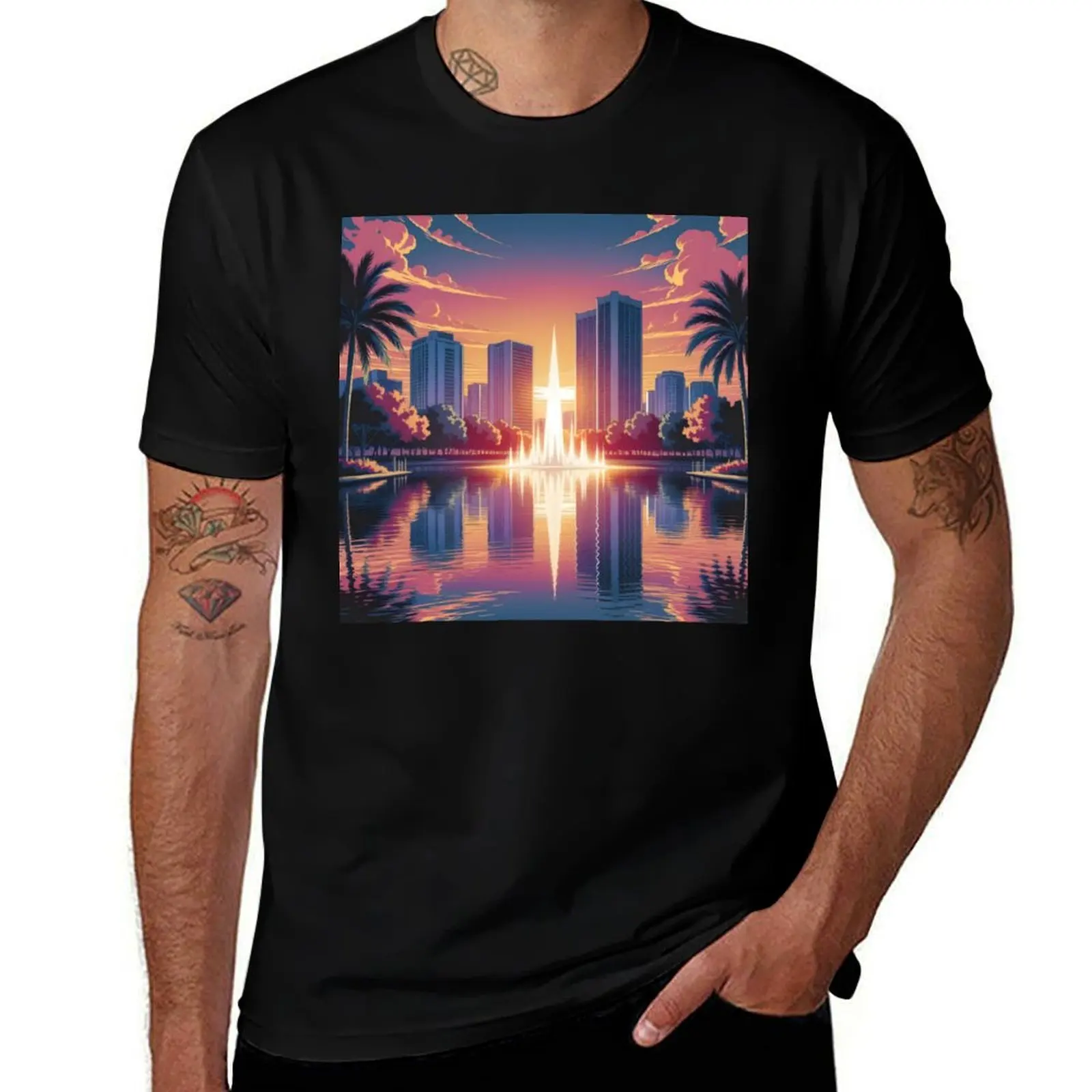 

Downtown Orlando: Sunset Reflections on Lake Eola T-Shirt funny shirt cotton hippie clothes mens shirts graphic tee