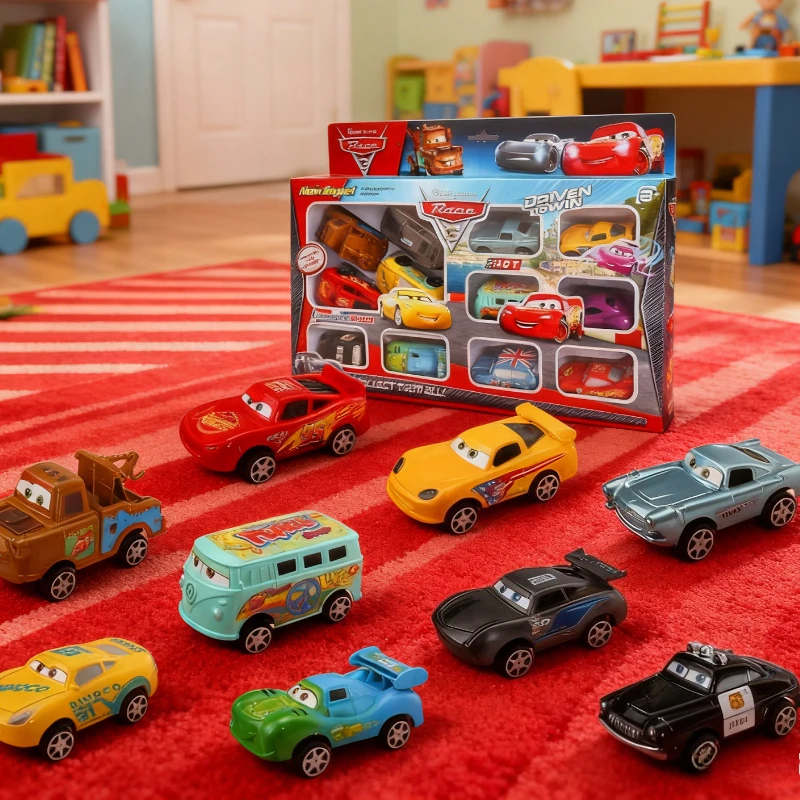 2025 caja de regalo Pixar Car Back Force Lightning Mcqueen Mater Jackson Storm modelo 12 Uds coche pequeño juguetes para regalos de cumpleaños Año Nuevo