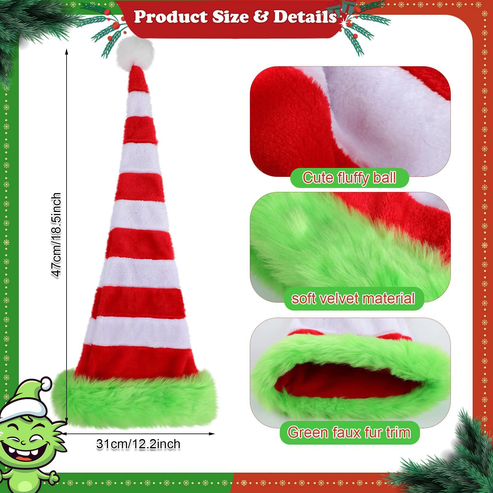 Cappello da Babbo Natale natalizio da spettacolo Cappello da Babbo Natale con tesa larga in peluche per unisex Donna Uomo Accessorio per costumi natalizi