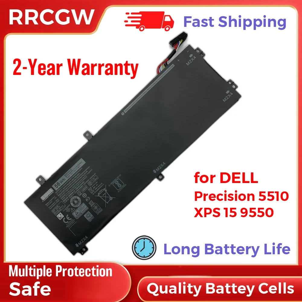 Batería de repuesto para ordenador portátil, pila de repuesto de 56Wh RRCGW para Dell Precision 5510 XPS 15 9550 11,4 V, batería de iones de litio de larga duración