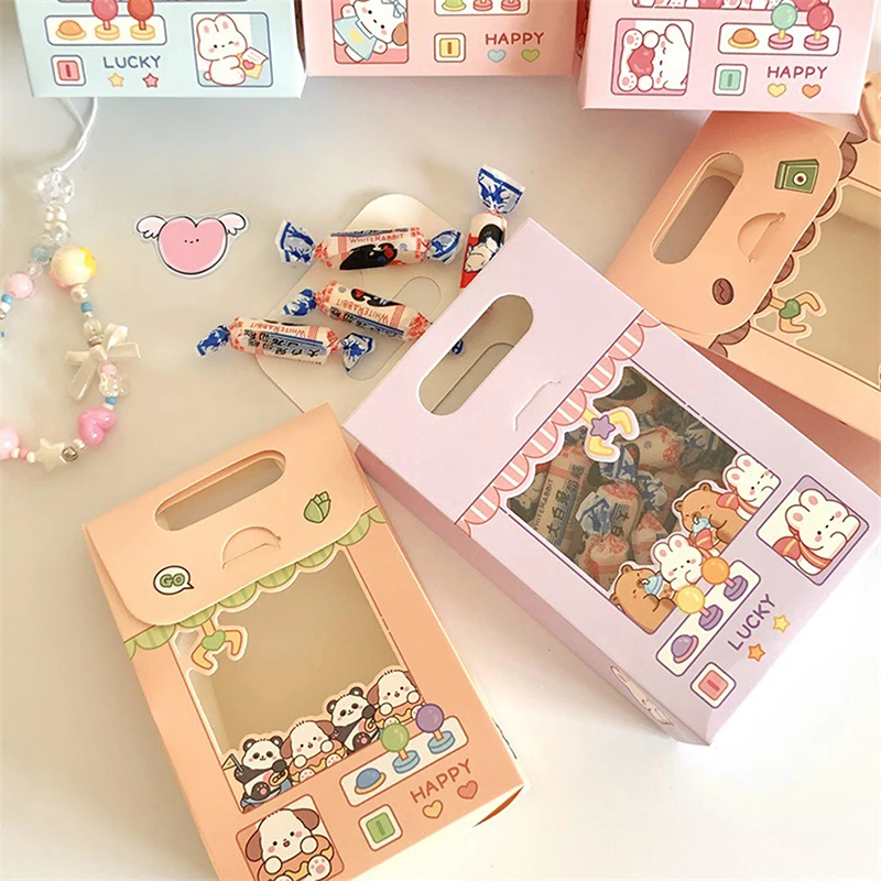 Janela transparente dos desenhos animados caixas de doces para festa de aniversário caixa de doces presentes caixa de embalagem de biscoitos cor das crianças caixas portáteis