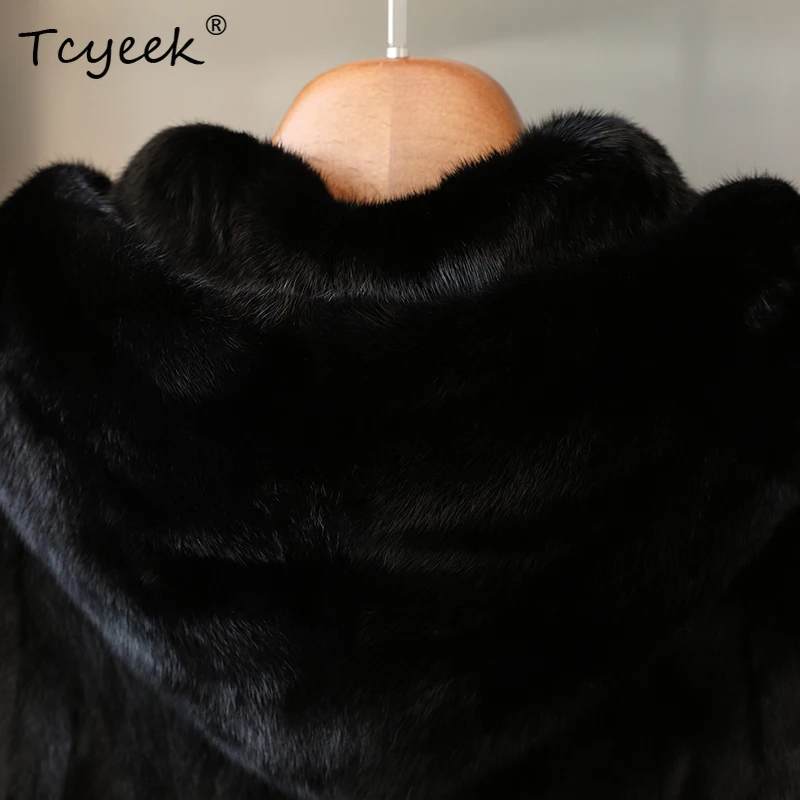 Tcyeek luxo natural casaco de pele de vison dos homens roupas de inverno inteiro vison casacos dos homens jaqueta de pele real novo em casacos com capuz Куртка muжannt