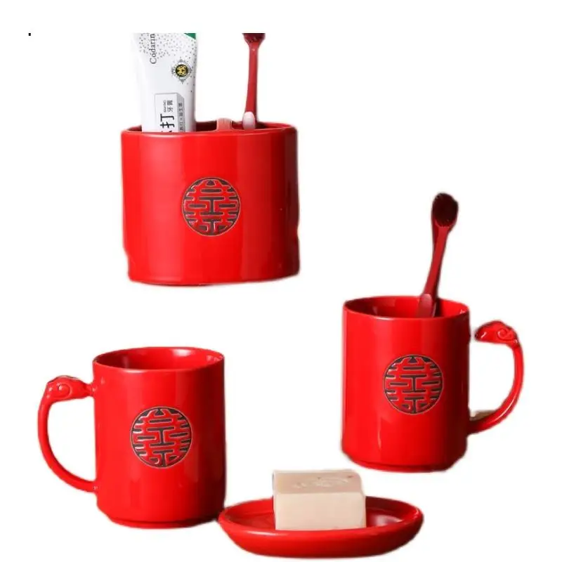 Imagem -06 - Red Marry Presentes Cerâmica Wash Supplies Grupo Household Toothbrush Holder Dente Caneca Saboneteira Acessórios de Banheiro Pcs