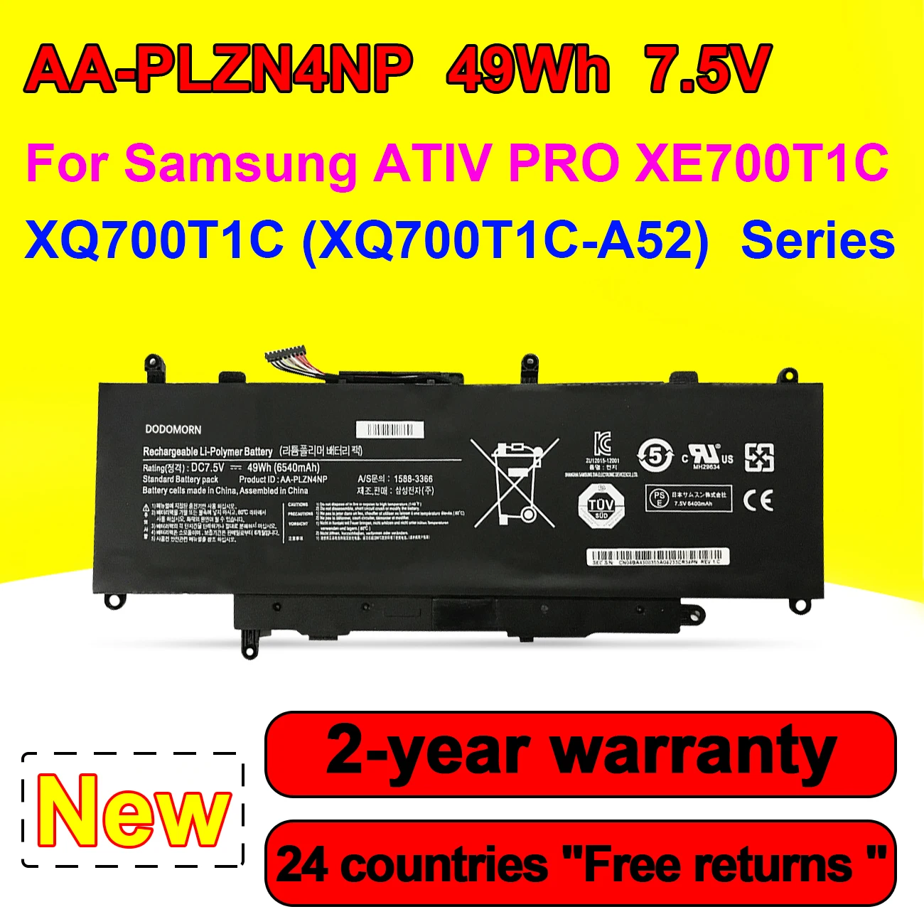 

AA-PLZN4NP For Samsung ATIV PRO XE700T1C XQ700T1C XQ700T1C-A52 Series Laptop Battery 7.5V 49Wh 6540mAh With Tracking Number