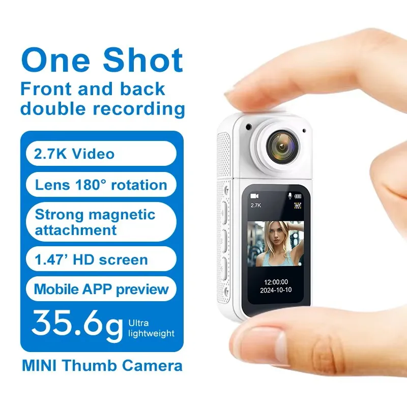 Câmera Mini Wifi 2.7K para Esportes ao Ar Livre, Bodycam com Tela HD, Câmera Digital Espiã, Filmadora de Vídeo, Visualização Remota