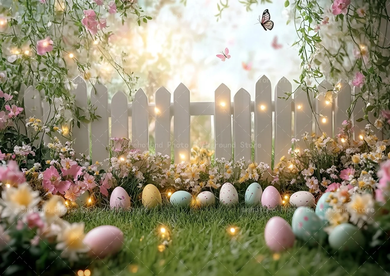 Mehofond Photography Background Spring Easter Colorful Protein Railing Butterfly Sunshine Kids Family Portrait Backdrop Decor