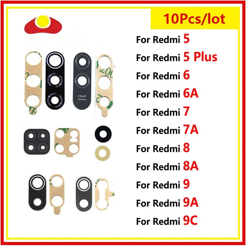 

10Pcs Back Rear Camera Glass Lens For Xiaomi Redmi 9A 9C 9 8 8A 7 6 Pro 7A 6A 5 Plus With Sticker Glue Adhensive