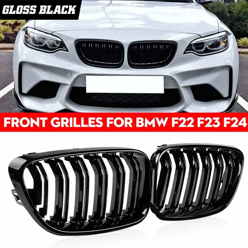 Gloss Black Front Bumper Kidney Grille Racing Grill Double Line For BMW 2 Series F23 F22 F87 M2 M235i 228i 2012-2017 Accessories