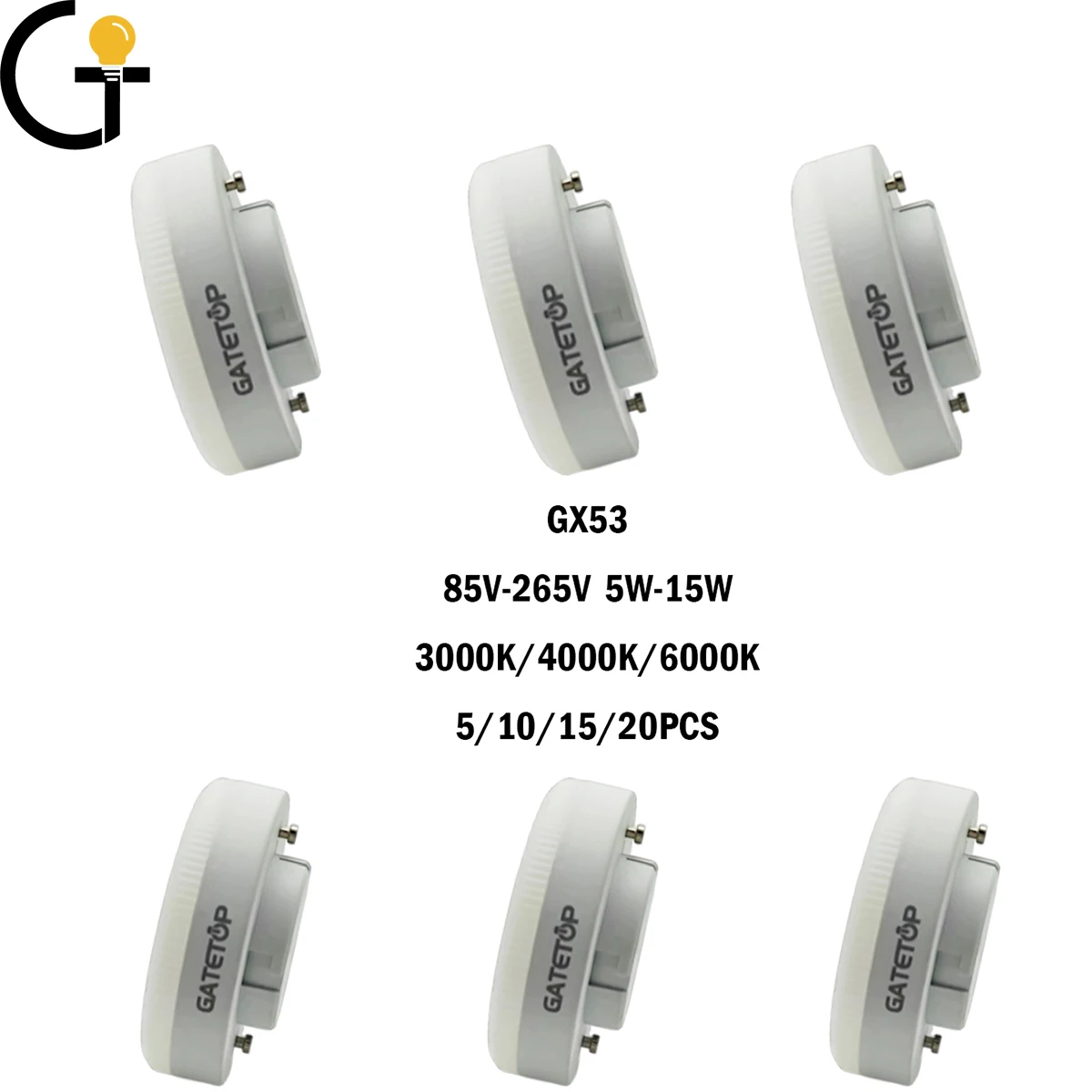 

5-20PCS LED spotlight GX53 wardrobe light grille light AC85-265V 5W/7W/9W/12W/15W 120Degree No Flicker High Lumen for Interiors