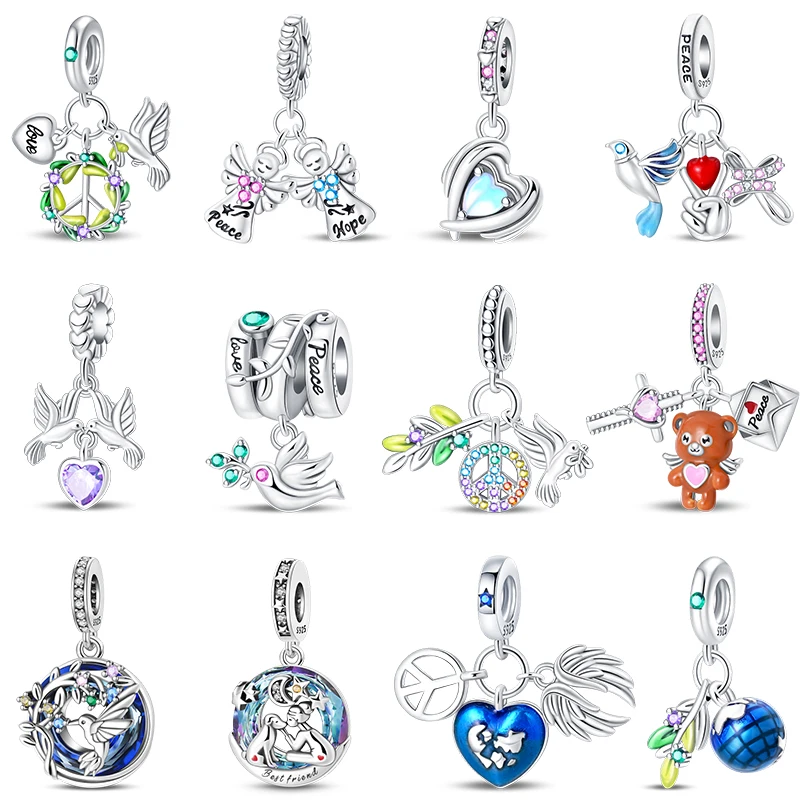 

New 925 Sterling Silver Heart Shaped Guardian Peace Dove Hope Angel Charms Beads Fit Qikaola 925 Original Bracelets DIY Jewelry