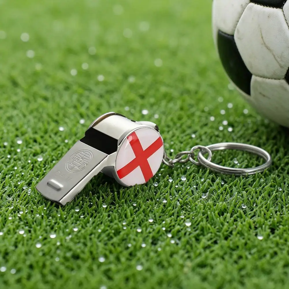 

Flag Pattern Whistle Keychain Loud Crisp Sound Stainless Steel Sport Whistle Key Ring Pendant Game Day Sports Events Party Footb
