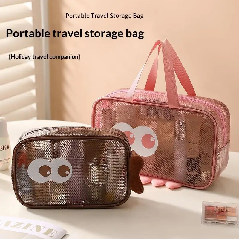 Borsa Per Cosmetici In Rete Con Simpatici Disegni A Tema Cartone Animato, Trasparente, Con Cerniera, Portatile, Ideale Per Riporre Trucchi, Articoli Da Toilette, Da Usare In Viaggio O Nella Vita Di Tutti I Giorni.-image