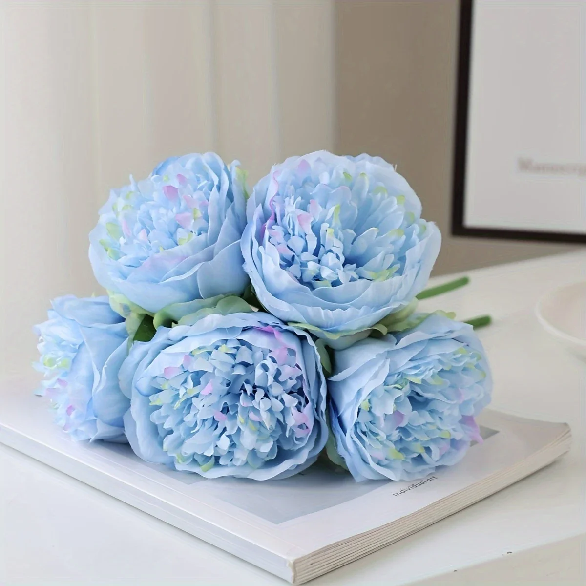 YO CHO 5 Stück große Pfingstrose, künstliche Seidenblume, Hochzeitsstrauß, Dekor, weiße Pfingstrose, Heimdisplay, gefälschte Blumenpackung, Herzpfingstrose, rosa Rose – Detail 10