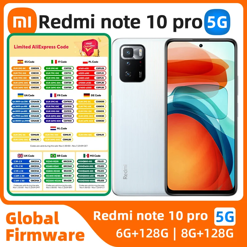 

xiaomi redmi note10 pro Android 5G Разблокированный 6,6-дюймовый 8 ГБ ОЗУ 128 ГБ ПЗУ Все цвета в хорошем состоянии Оригинальный использованный телефон