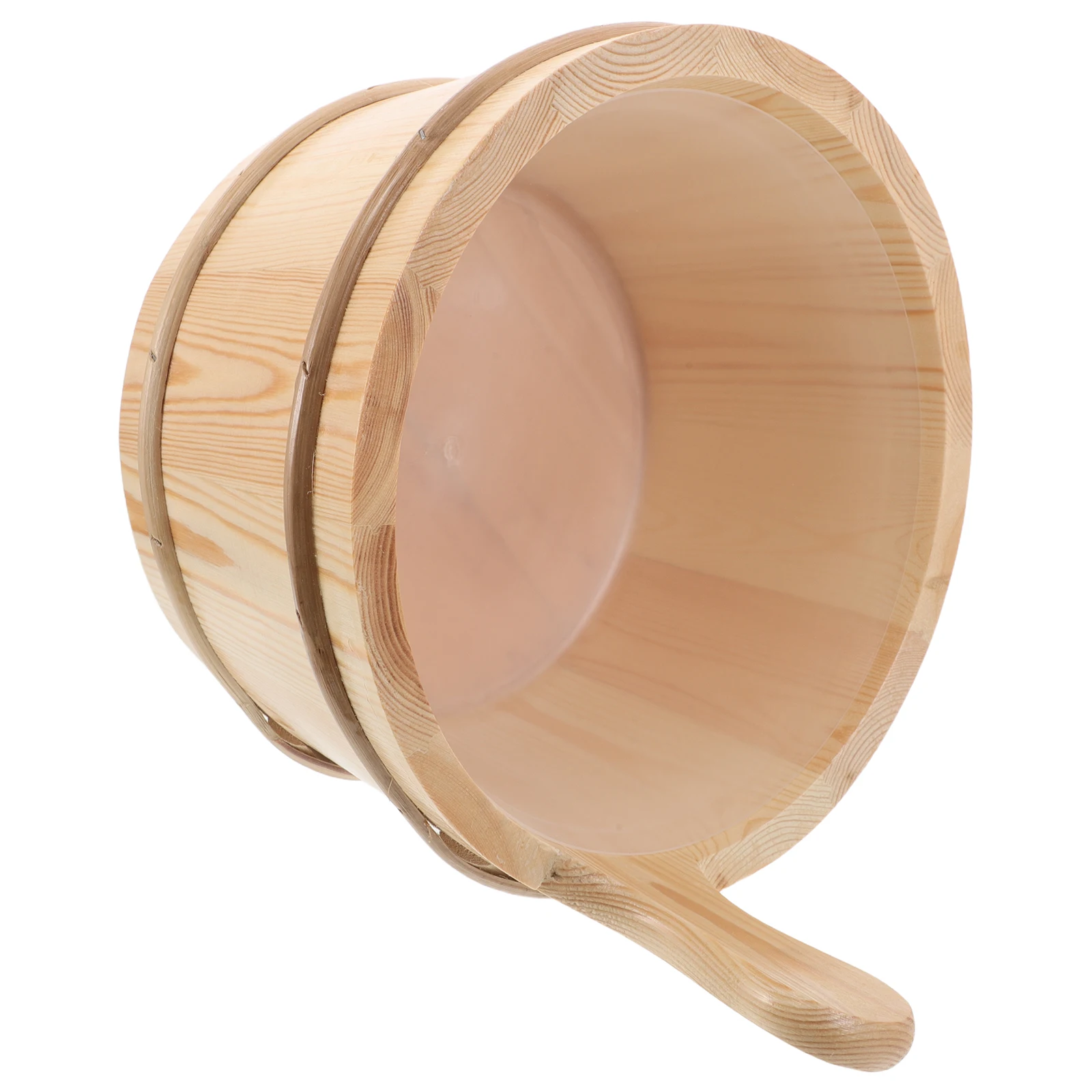 

1Set Sauna Bucket Wooden Sauna Barrel 4L Foot Soak Basin Plastic Liner Water Scoop Ladle Wood Water Scoop and Bucket