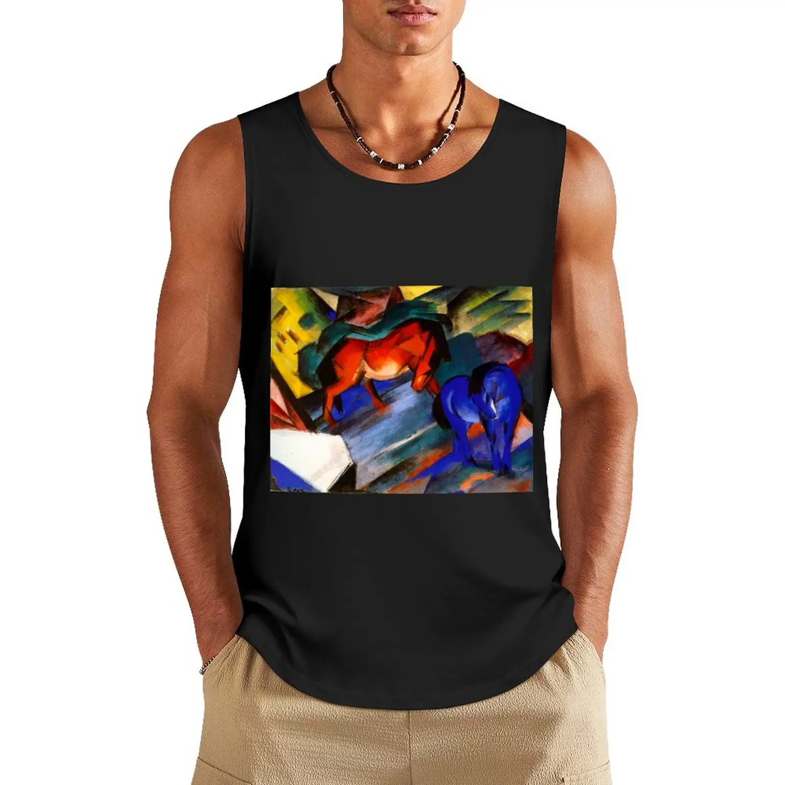 

Two Horses - red and blue by Franz Marc Tank Top t-shirts for Men's gym sleeveless tshirts for men gym top cute tops