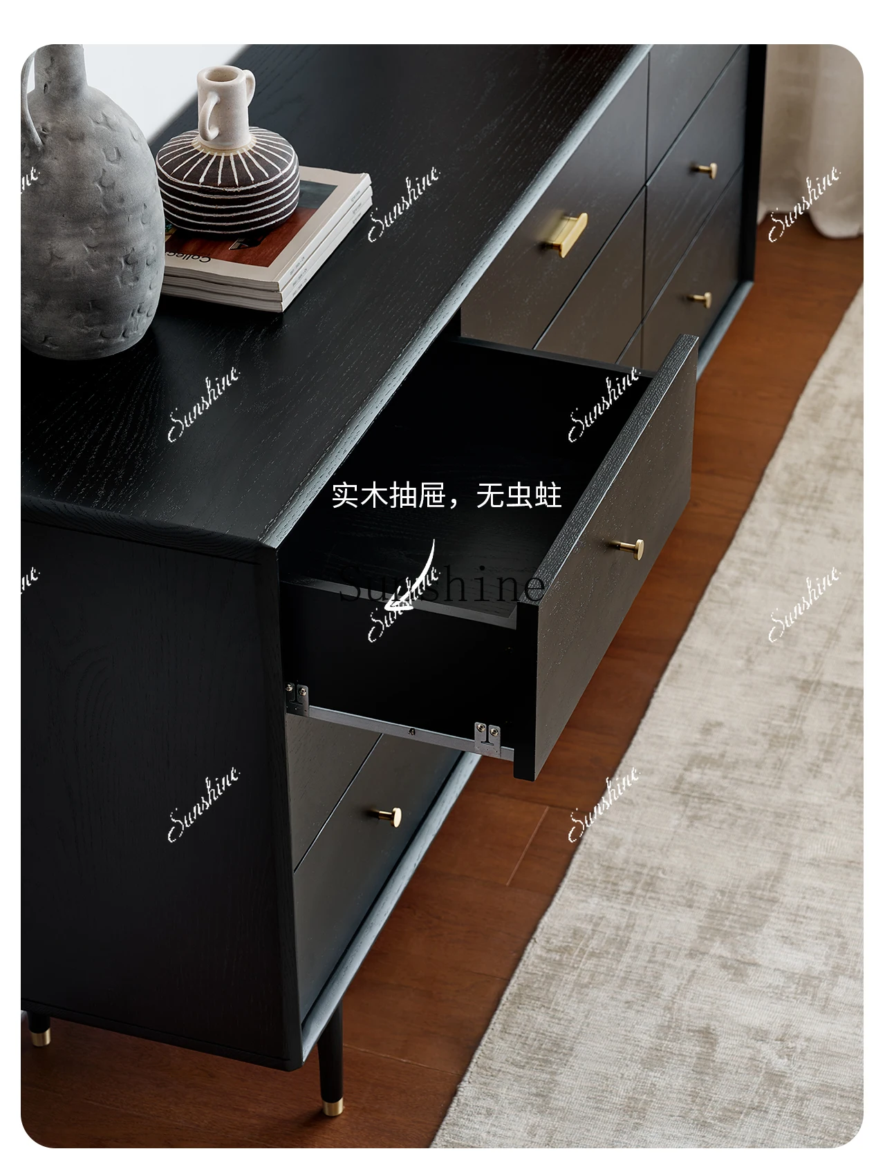 Nordic retro black all-solid wood chest cabinet small apartment drawer storage cabinetM