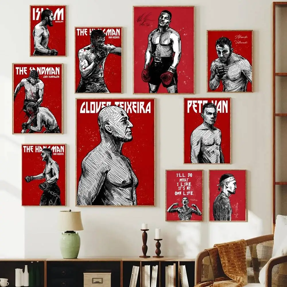 Combat Athlete Paper Poster Grunge Fighter Portrait Inspirational Sports Quote Wall Print for Gym Garage Boxing Bar Home Decor