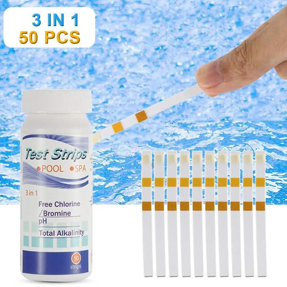 Tiras reactivas 3 en 1 para bañera de hidromasaje, 50 piezas, papel probador de PH, multiusos, para piscina, SPA