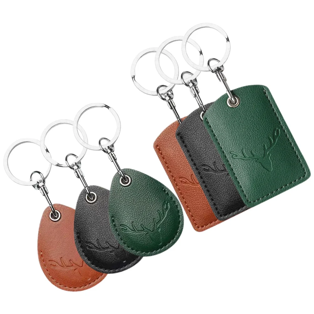 6Pcs Access Card Case Cartoon Cover Keychain Multi-Function PU Entrance Guard Protective Sleeve Pendant Bag