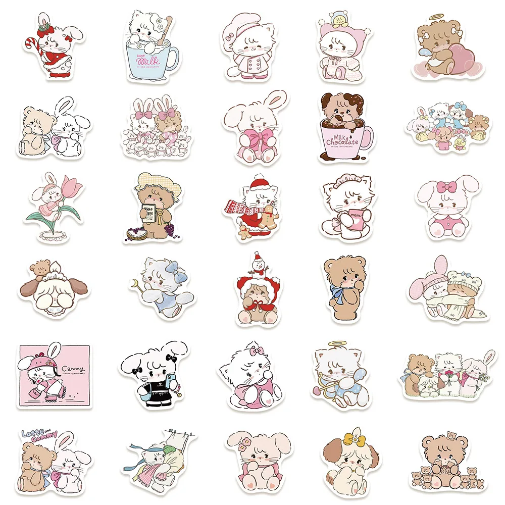 60Pcs Mikko Kawaii Kitty Bear Cartoon Stickers Aesthetic Scrapbooking Laptop Luggage Waterproof Cute Stickers for Kids Girls