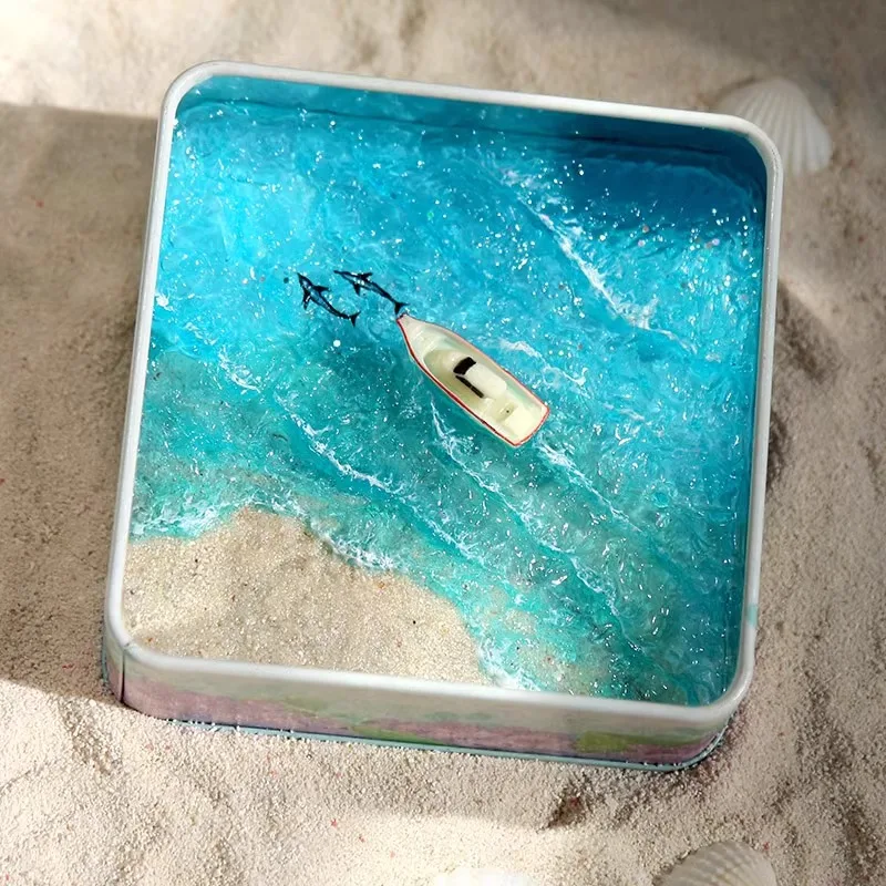 [Meet Dolphin] Creative handmade miniature model simulation sand table ocean beach boat ornament handmade friend gift