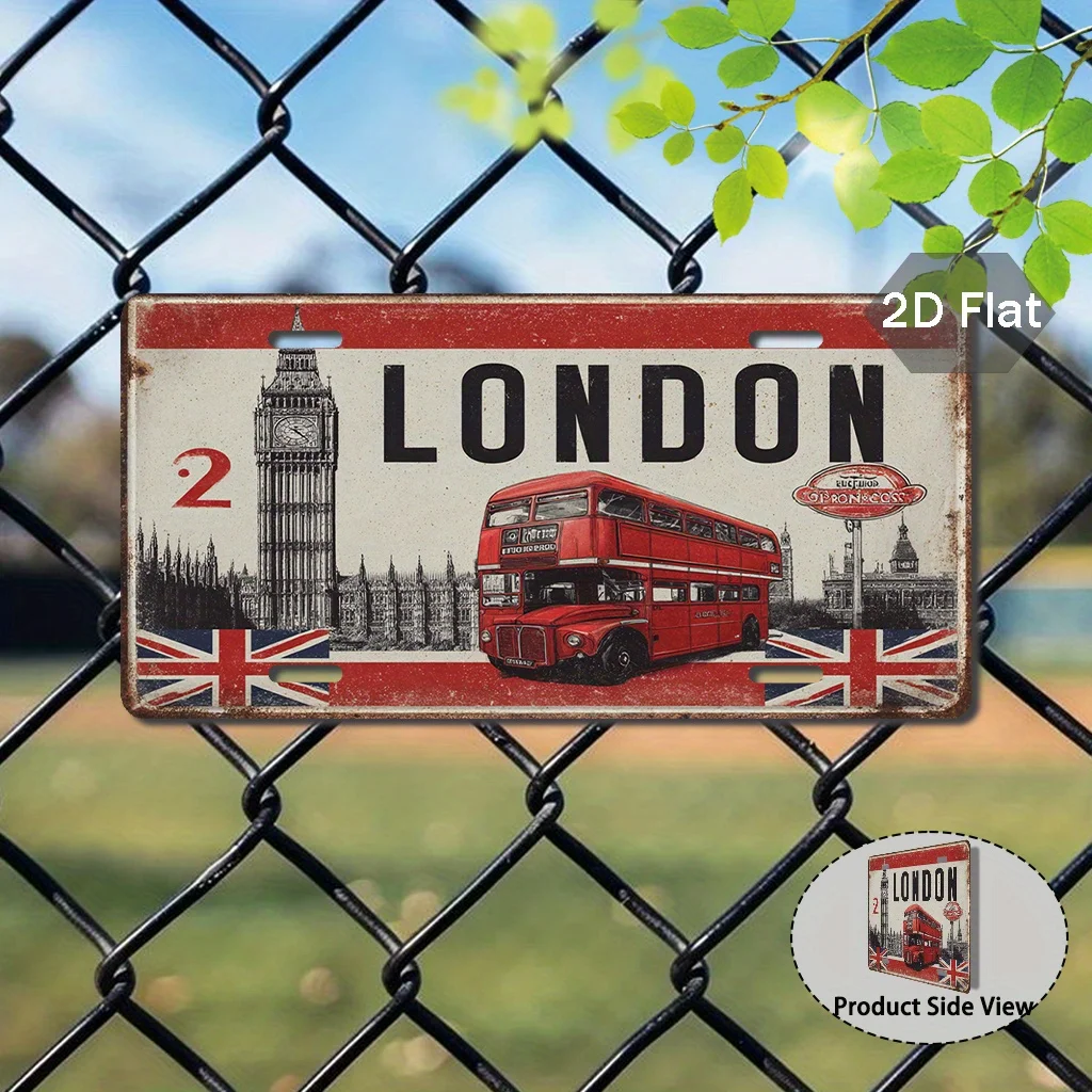 1pc Vintage London Double-Decker Bus Sign | 2D Flat Printing, Aluminum Material, 29.97cm x 14.99cm, Only for Decoration, British