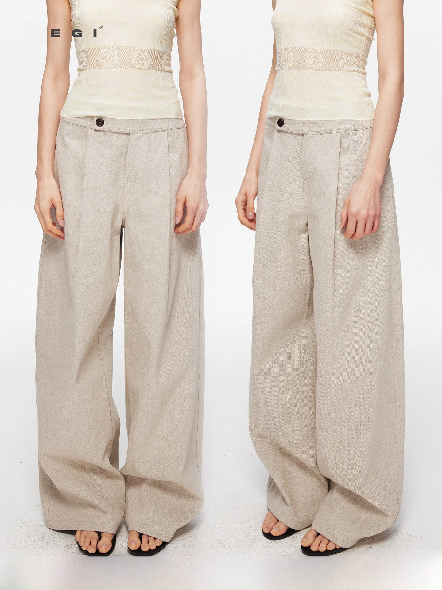 

SEGI Pure Cotton High Density Color Woven Denim Pants Women's Casual Straight Leg Trousers Wide Waist Design Commute Style