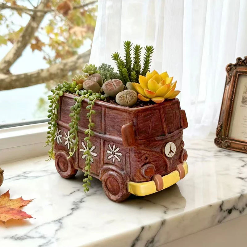 Creative Bus Car Flowerpot Green Potted Plants Vase Container Home Courtyard Garden Decor Handicrafts Ornament Gift
