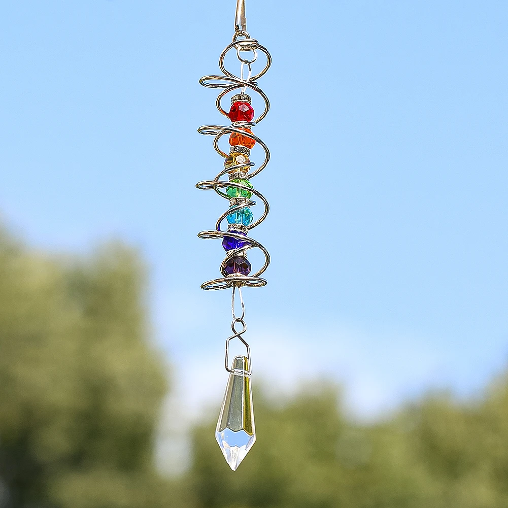 Spiral Tail Wind Spinner Stabilizer Sun Catcher Crystal Ball Rainbow Maker Chakra Bead Chain Wind Chimes Garden Hanging Decor