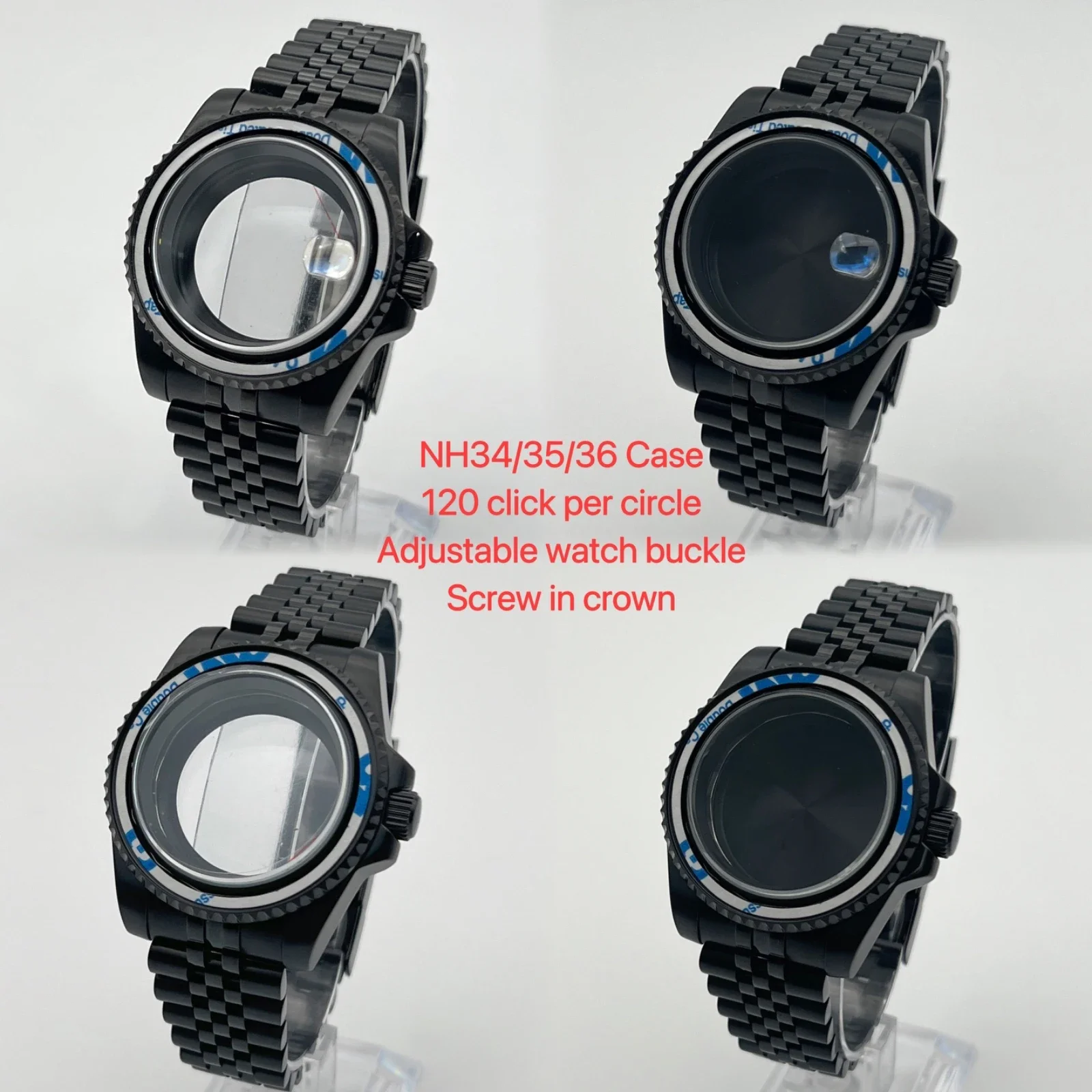 

Black NH35 case 40mm Black pvd jubilee strap bracelet SUB accessories sapphire glass 10atm waterproof for NH34/NH36 movement