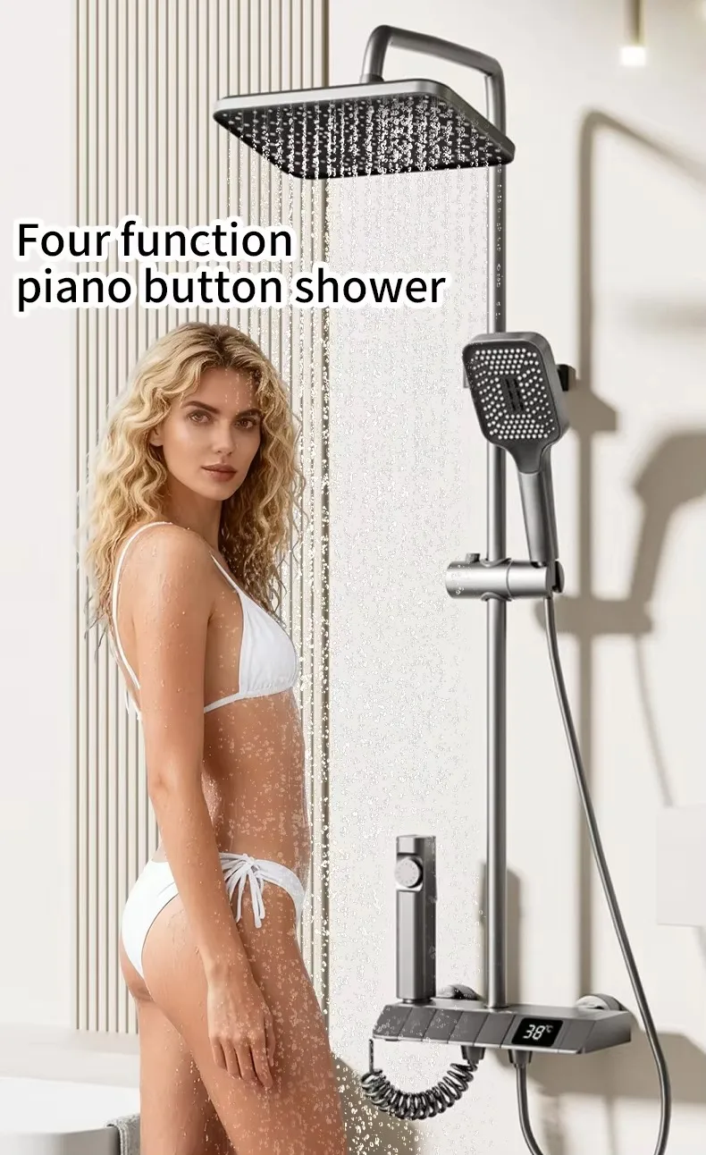 Smart Wall Mounted Piano Key Digital Display Soft Rain Massage Shower Mixer System Set - view 3